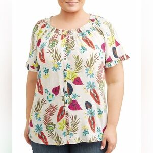 Terra & Sky Colorful Floral Print Blouse Size 1X